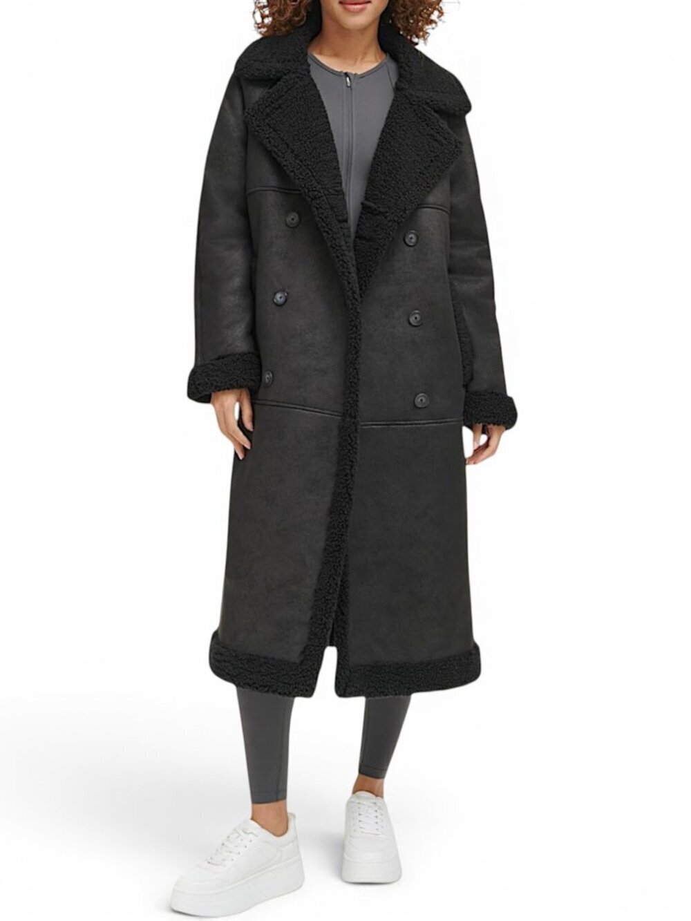 Levi's Black Long Notch Collar Faux Shearling Sherpa Trimmed Winter Coat NWT XS